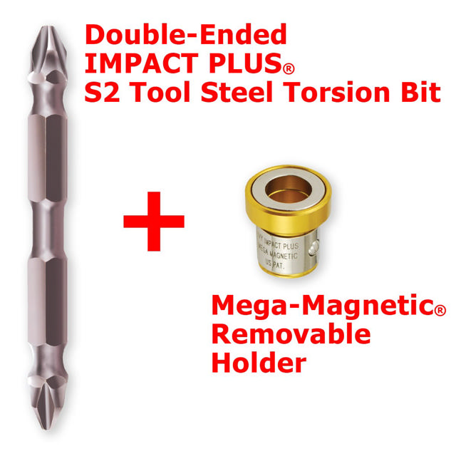 2 Phillips Dbl-Ended Mega-Magnetic Impact Plus Bit Carded