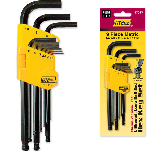 9 Pc L Shaped Ball Hex Key Set-English