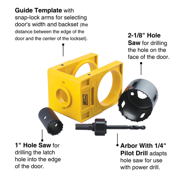 Lock Install Kit w/Guide wood doors, 1-7/8