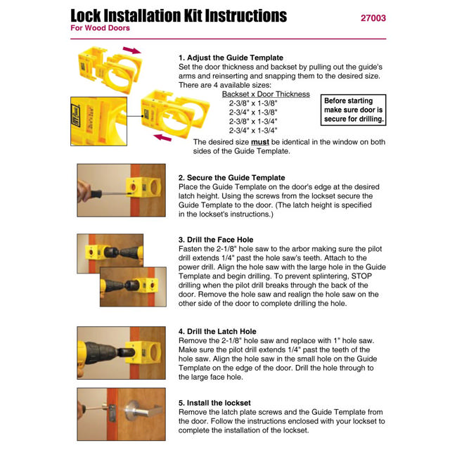 Lock Install Kit w/Guide wood doors, 1-7/8